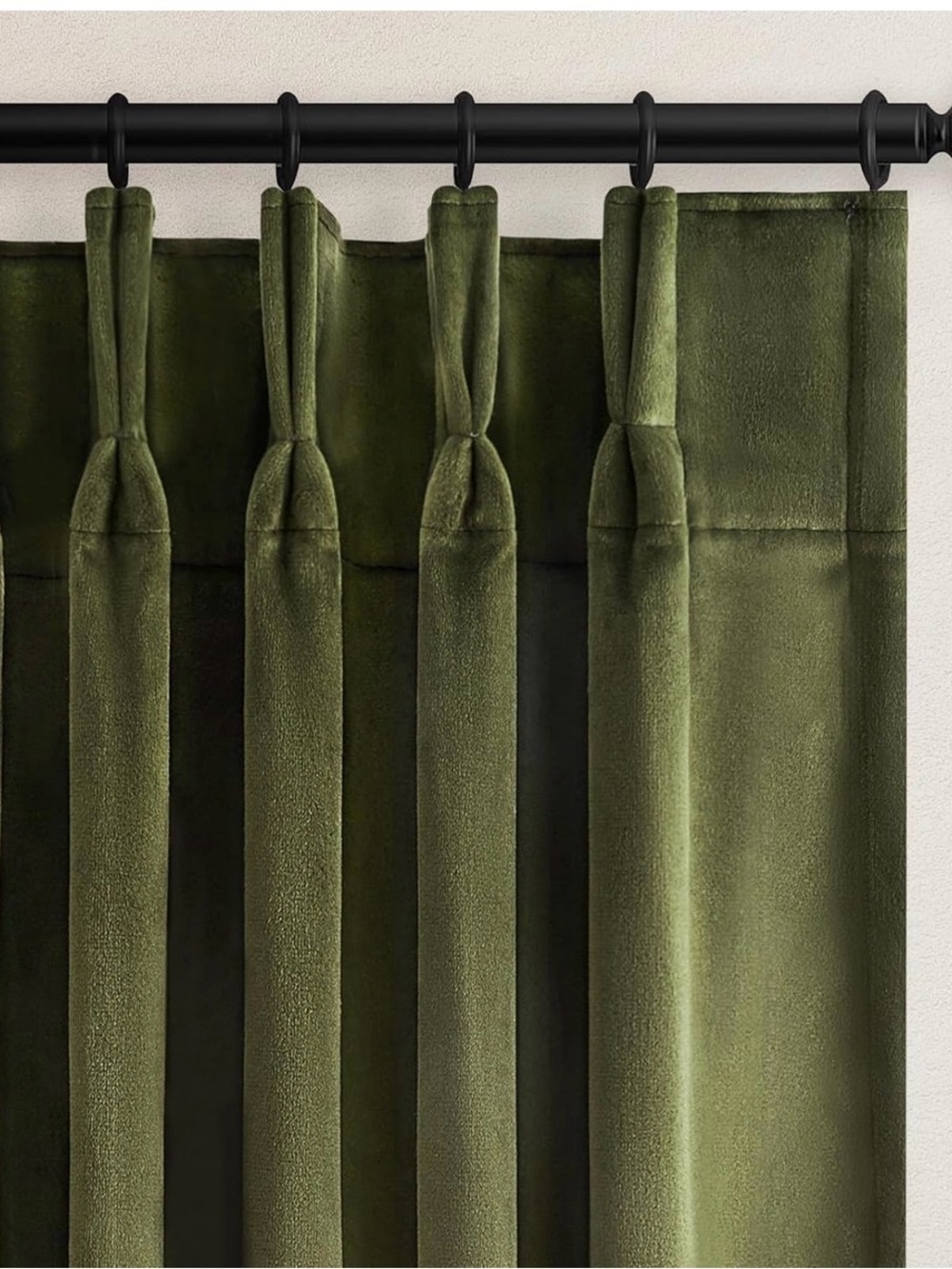 Olive Green Velvet Pleated Curtain Panels, Set of 2 Panels